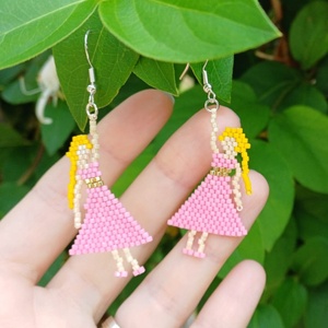 Cercei margele fetita rochie roz, Bijuterii, Cercei, Cercei agatati, Confectionarea bijuteriilor, Cercei sunt realizati din margele miyuki delica si accesorizati cu tortite din argint. , ARTYNOS