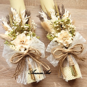 Lumanari fagure pentru nunta cu flori uscate si criogenate, Accesorii nunta, Materiale decor pentru nunta, Lumanari de nunta si suport lumanari, Aranjament de flori, ARTYNOS