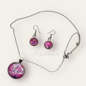 Set handmade cu sticla pictata Bule roz - Artynos.ro