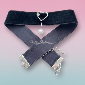 Choker catifea neagra Inima de adolescent - Artynos.ro