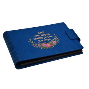 Album foto A5 personalizat, din lemn, Albastru, GuestBook, mesaj Nasi, pictat - Artynos.ro