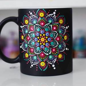 Cana termosensibila pictata stil mandala , Arte vizuale si accesorii , Picturi, Pictura acrilica, Arta de sticla, ARTYNOS