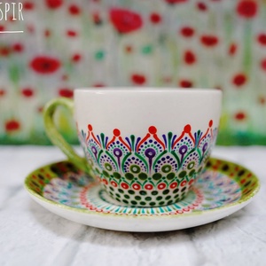 Set pictat ceasca si farfurie , Casa & Stil de viata, Accesorii pentru echipamente de bucatarie, Accesorii de servire, Vesela, farfurii, Pictura, ARTYNOS