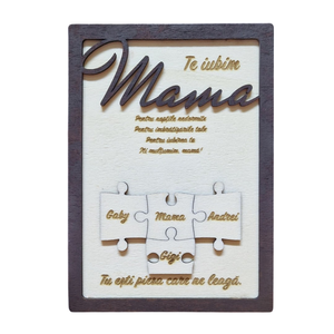 Placheta Mama  Piesa care ne leaga cu Piese de Puzzle Gravate si Suport Pentru Perete si Birou, Casa & Stil de viata, Accesorii pentru decorat casa, Decoratiuni de pereti, decoratiuni suspendate, Decoratiuni suspendate, Gravare, pirogravura, Prelucrarea lemnului, ARTYNOS
