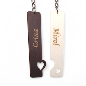 Breloc Cuplu din Doua Piese cu Personalizare a Numelui Prin Gravare, Geanta si husa, Accesorii genti, Breloc, Gravare, pirogravura, Prelucrarea lemnului, ARTYNOS