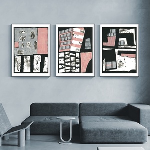 Picturi abstracte pentru living room picturi acrilice pe hartie set 3 picturi arta originala decoratiune interioara, Arte vizuale si accesorii , Picturi, Pictura acrilica, Pictura, ARTYNOS