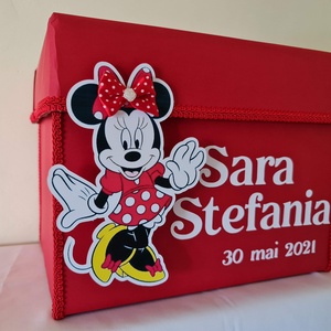 Cutie pentru dar botez fetite, rosie, cu Minnie - Artynos.ro