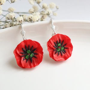 Cercei flori mac Poppy Flower pe suport din argint si cristale - Artynos.ro