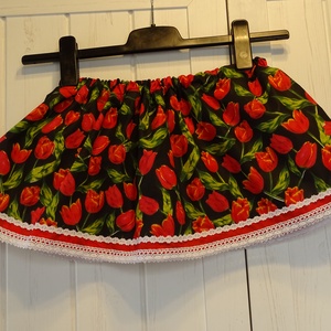 Fustita rosie pentru fetite, cu motive de lalele - Artynos.ro