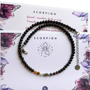 Colier la baza gatului cu 7 cristale si lava vulcanica pentru zodia Scorpion - Artynos.ro