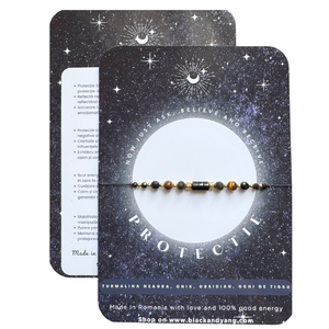 Bratara energetica mix cristale pentru protectie - turmalina neagra, onix, obsidian, ochi de tigru - auriu, Bijuterii, Bratari, Bratara cu margele, Confectionarea bijuteriilor, ARTYNOS