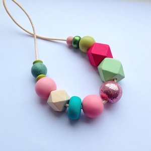 Colier fashion Colier geometric margele verzi si roz colier statement colier trendy modern colier primavara cadou iubita - Artynos.ro