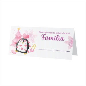 Plic de bani pentru botez model pinguin roz, iarna, baby girl - Artynos.ro