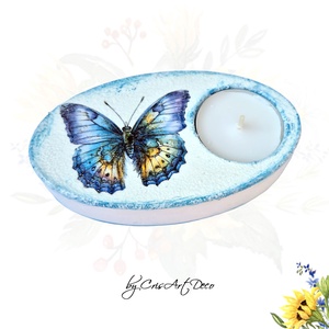 Suport decorativ pentru lumanare - fluturas 114608, Casa & Stil de viata, Lumanari, parfumuri, arome, Suport lumanari, Decoupage, transfer si tehnici servetel, Pictura, ARTYNOS