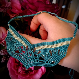 Colier tribal verde macrame cu bilute Myiuki  - Artynos.ro