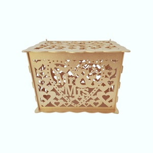 Cutie nunta pentru plicuri de dar, auriu, 30x24x22.5CM, Accesorii nunta, Amintiri si cadouri de nunta, Cutie dar nunta, Prelucrarea lemnului, ARTYNOS