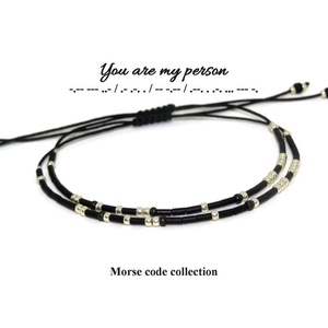 Set cuplu bratari cod Morse. Bratari personalizate, Bijuterii, Bratari, Bratara cu margele, Altele, - Set compus din 2 bratari minimaliste realizate din margelute japoneze, cu mesaj scris in codul Mo..., ARTYNOS