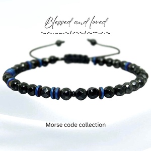Bratara barbati/unisex - cod morse - onix si hematit / Bratari personalizate. , Bijuterii, Bratari, Bratara cu margele, Altele, ARTYNOS