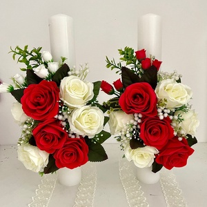 Set 2 lumanari de nunta cu flori artificiale, cod SL31, Accesorii nunta, Materiale decor pentru nunta, Lumanari de nunta si suport lumanari, , ARTYNOS
