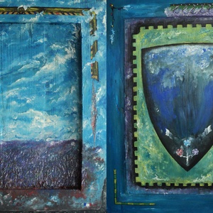 Scut inflorit si campie de lavanda - tablou fata verso pe lemn masiv, Casa & Stil de viata, Accesorii pentru decorat casa, Picturi murale, Panouri si tablouri, panouri decorative, , ARTYNOS