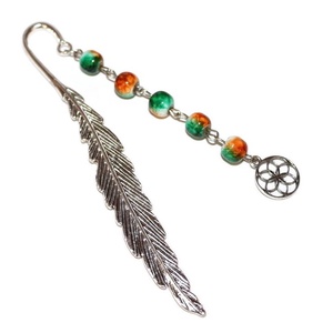 Semn de carte Pana Scriitorului cu margelute Peacock Tail si charm Floarea Vietii, Carti si creatii cu tematica muzicala, cadouri, Semn de carte, , ARTYNOS