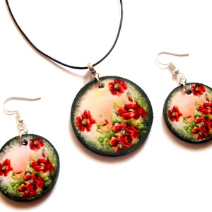 set bijuterii lemn cu maci 41644 - Artynos.ro