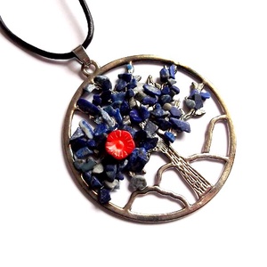 colier arborele vietii cu lapis lazuli si coral 38041 - Artynos.ro