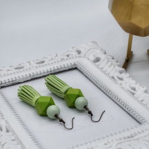 Cercei din bile lemn - verde, Bijuterii, Cercei, Cercei agatati, , ARTYNOS