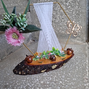 Decoratiune pe felie din lemn, Casa & Stil de viata, Accesorii pentru decorat casa, Decoratiuni de masa si decoratiuni pentru rafturi , Decoratiuni de masa, Impletitura, Aranjament de flori, ARTYNOS