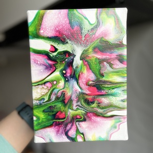 Tablou Floare Abstracta Roz Verde - Pink Green Abstract Flower Painting, Casa & Stil de viata, Accesorii pentru decorat casa, Picturi murale, Tablouri/picturi pe panza, Altele, Pictura, ARTYNOS