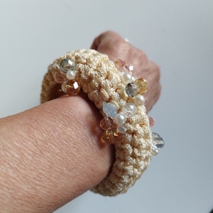 Bratara crosetata accesorizata cu cristale, Bijuterii, Bratari, Bratara impletita, bratara din fire, Crosetat, ARTYNOS