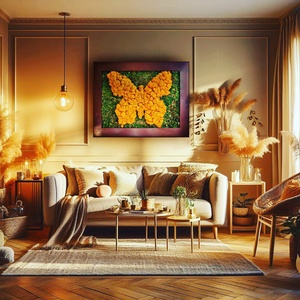 Tablou cu licheni si rama de lemn Golden Butterfly - Artynos.ro