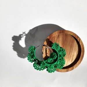 Cercei Dantela 40 mm, verde padure  - Artynos.ro