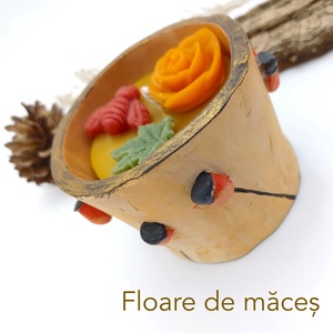 Lumanare din ceara naturala de albine, in suport ceramic pictat - diverse motive - Artynos.ro