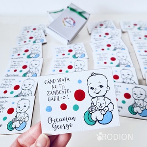 Marturii botez baietel cu catel pictat manual personalizate cu nume - Artynos.ro