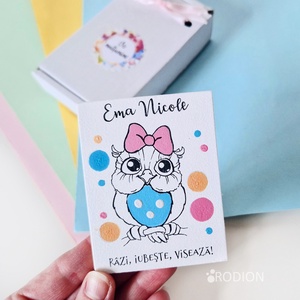 Marturii botez fetita pictat manual personalizate cu nume Bufnita - Artynos.ro