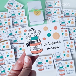 Marturii botez baietel pictat manual personalizate cu nume Dulceata - Artynos.ro