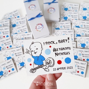Marturii botez baietel pictat manual personalizate cu nume Rock - Artynos.ro