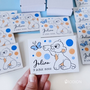 Marturii botez baietel pictat manual personalizate cu nume Simba - Artynos.ro