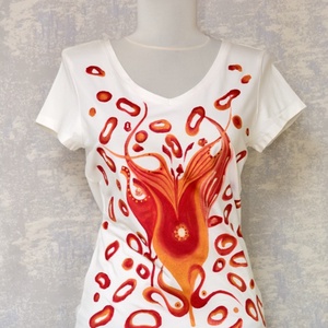 Tricou alb, pictat manual, unicat, Imbracaminte si moda, Haine dama, Tricou si top de dama, Pictura, ARTYNOS