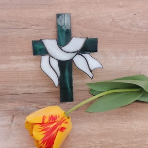 Cruce cu panza  Vitraliu Tiffany pentru Paste, Simbol al sperantei si al reinnoirii - Artynos.ro