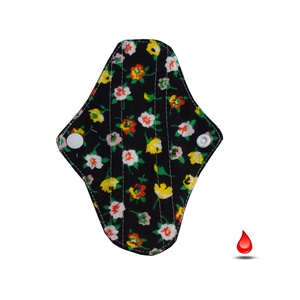 Absorbant intim lavabil din bumbac, zilnic, panty, floricele pe negru, 14 cm, 1 buc, Baie si Frumusete, Accesorii de igiena intima, Absorbant igienic, Cusatura, ARTYNOS